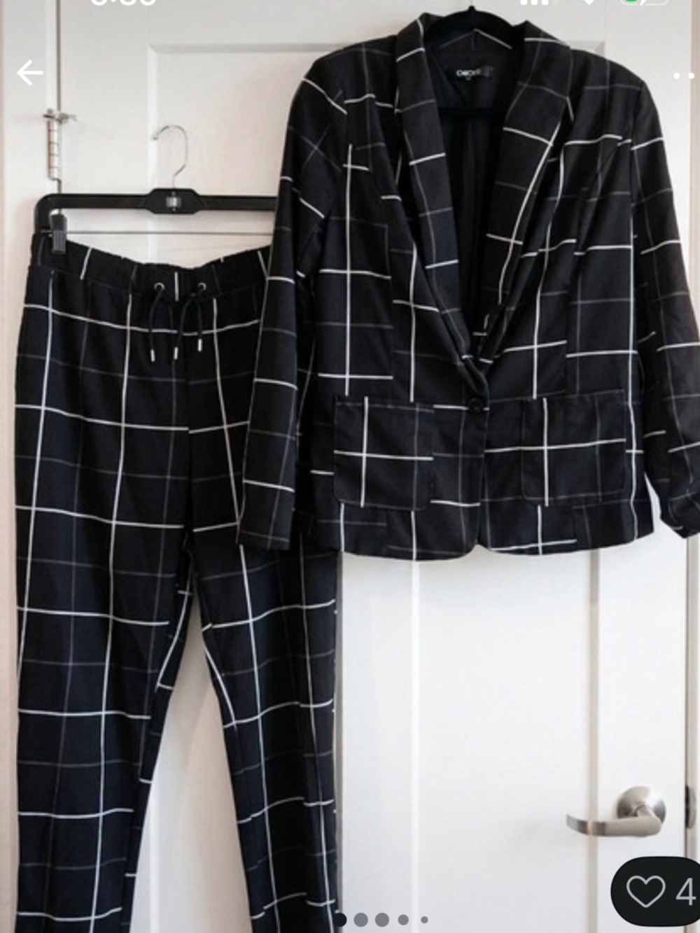 Black Windowpane Two-Piece Blazer & Drawstring Pants Set